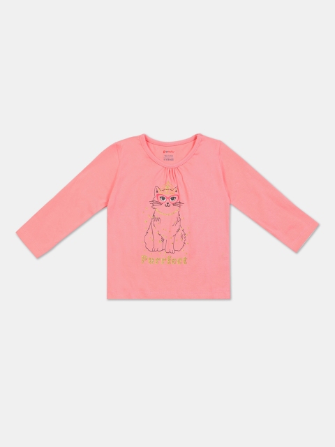

Donuts Girls Coral Pink Printed Round Neck Cotton T-shirt