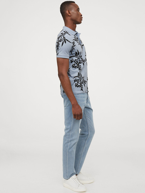 

H&M Men Blue & Black Printed Polo Shirt Slim Fit
