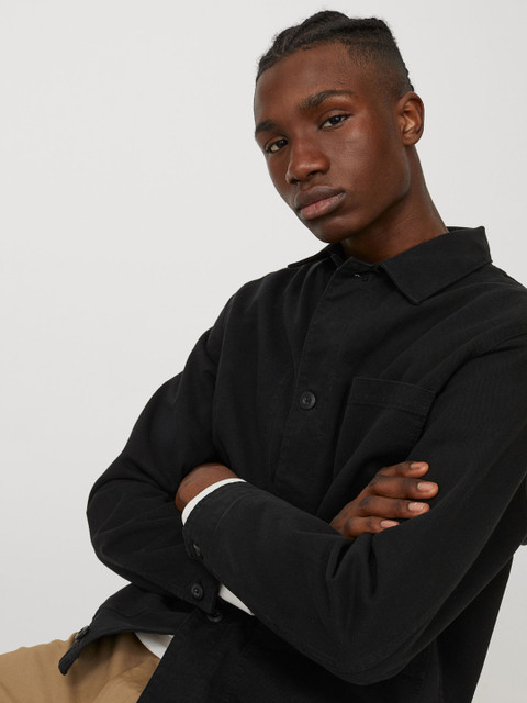 

H&M Mens Black Cotton twill shirt jacket