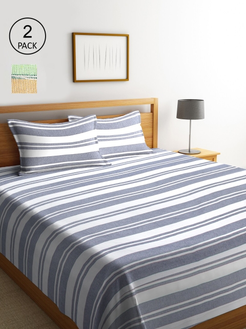

KLOTTHE Set Of 2 Striped Double King Bed Covers With 4 Pillow Covers, Green