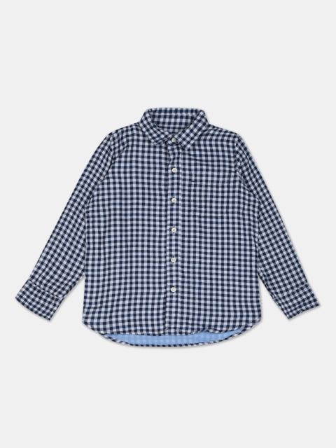 

GAP Boys Navy Blue Spread Collar Gingham Check Shirt