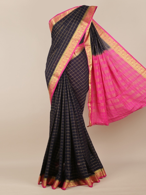 

Pothys Navy Blue Checked Poly Georgette Saree