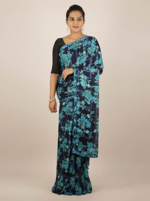 

Pothys Navy Blue Printed Poly Georgette Saree