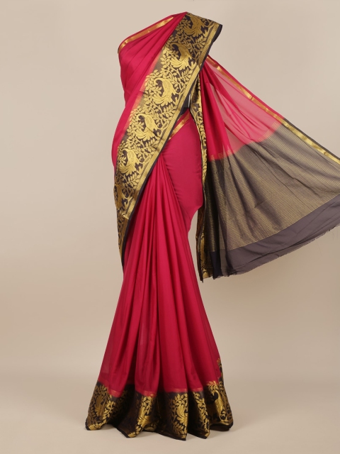 

Pothys Magenta Solid Poly Georgette Saree