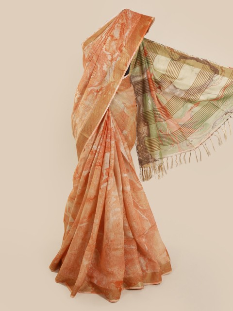 

Pothys Orange Printed Linen Blend Saree