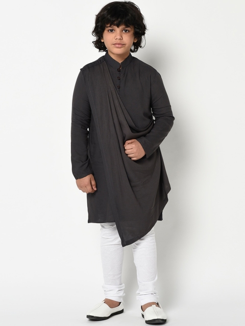 

DEYANN Boys Grey & White Solid Kurta with Churidar