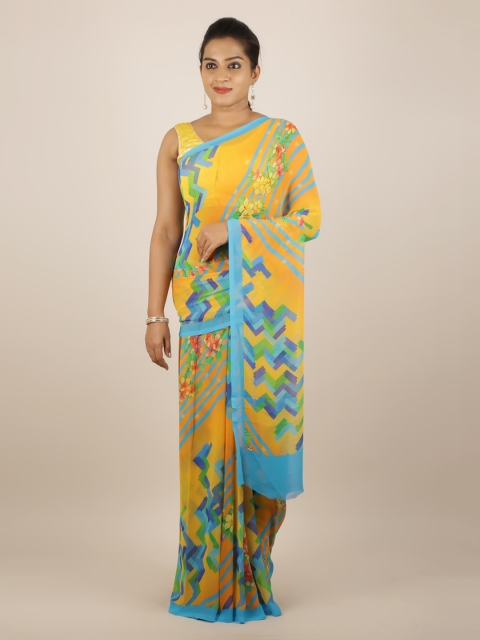 

Pothys Yellow & Blue Poly Georgette Printed Saree