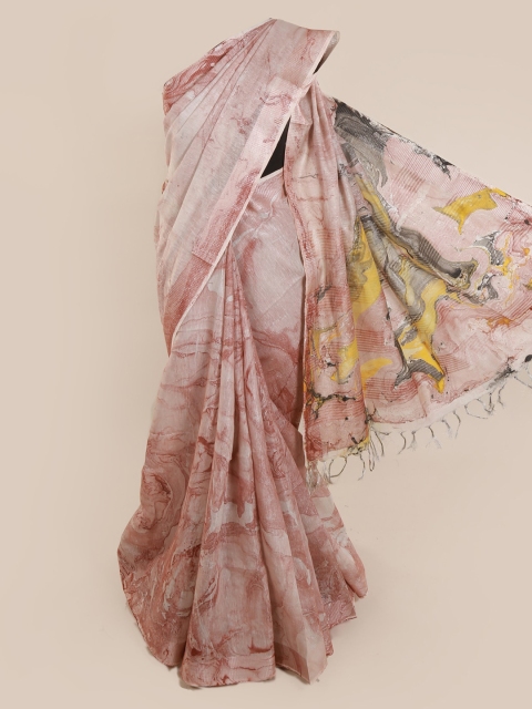 

Pothys Pink Printed Linen Blend Saree