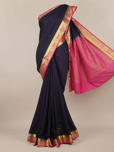 

Pothys Navy Blue & Pink Poly Georgette Solid Saree