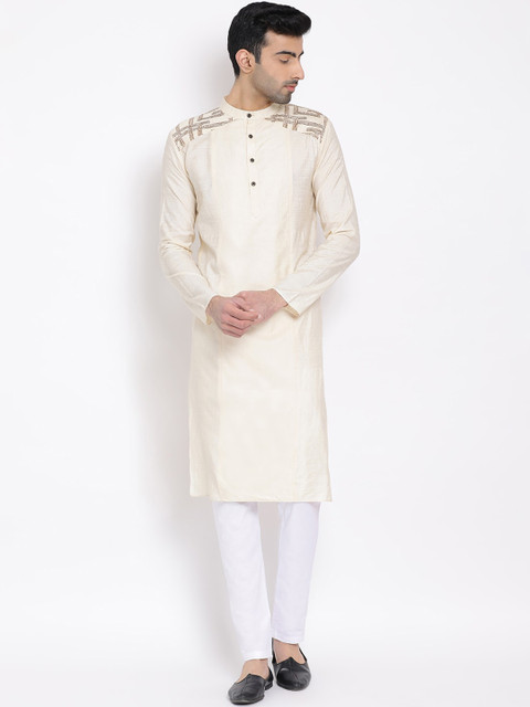 

Devoiler Men Off White Solid Kurta
