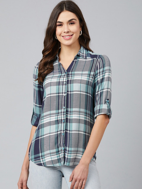 

Marie Claire Women Green Regular Fit Checked Casual Shirt