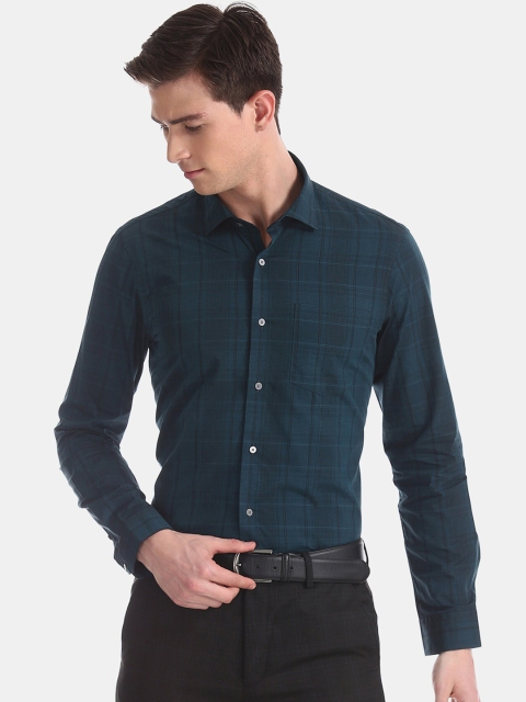 

Arrow New York Men Green & Black Slim Fit Checked Cotton Formal Shirt