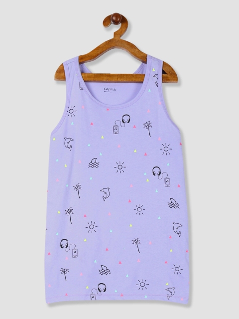 

GAP Girls Purple Graphic Printed Round Neck Tank T-shirt