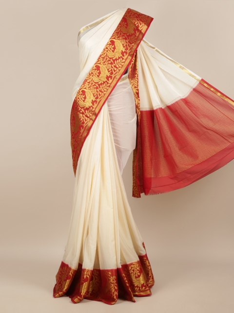 

Pothys Cream-Coloured & Red Poly Georgette Solid Saree