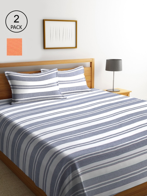 

KLOTTHE Set Of 2 Striped Double King Bed Covers With 4 Pillow Covers, Purple