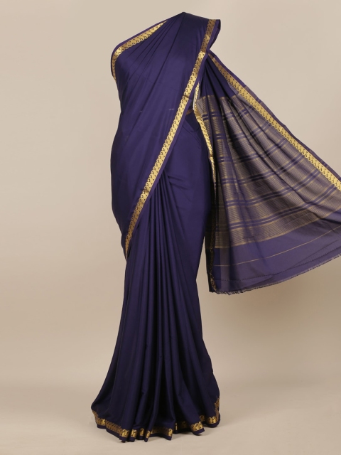 

Pothys Navy Blue Solid Poly Georgette Saree