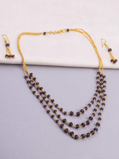 Alankruthi Gold-Plated & Violet Beaded Handcrafted Layered Jewellery Set