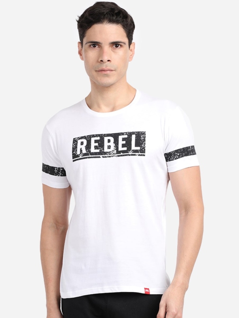 

MASH UNLIMITED Men White Slim Fit Printed Round Neck T-shirt