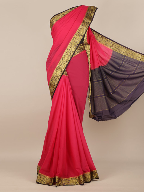 

Pothys Pink & Gold-Toned Poly Georgette Solid Saree