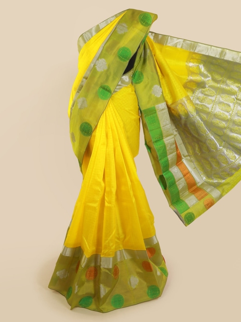 

Pothys Yellow & Green Pure Silk Printed Kanjeevaram Saree