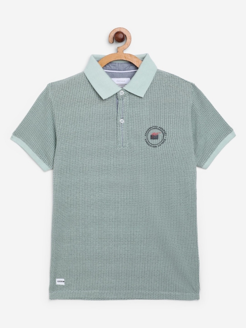 

Octave Boys Olive Green Self Design Polo Collar T-shirt