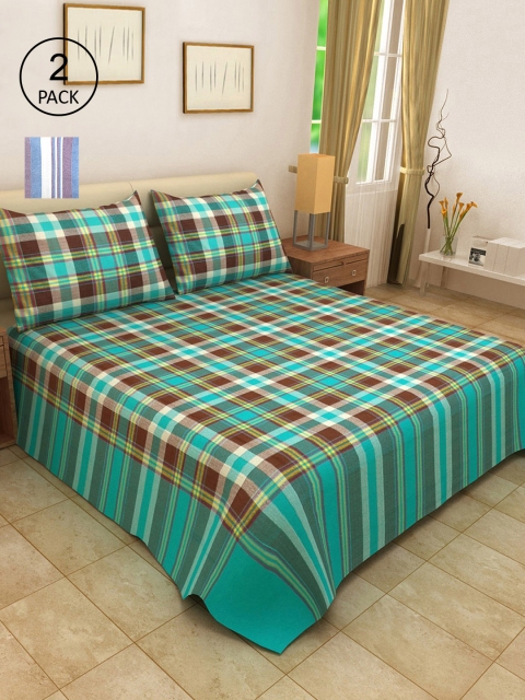 

KLOTTHE Set Of 2 Double King Bed Covers With 4 Pillow Covers, Blue
