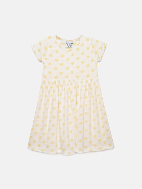 

ZION Girls Cream-Coloured Printed Cotton Fit and Flare Dress