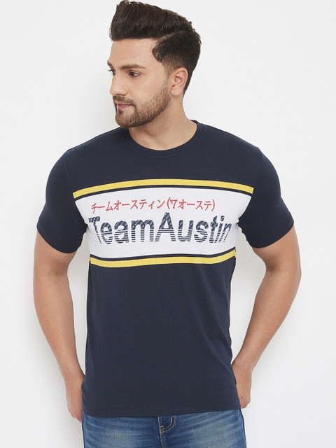 

Austin wood Men Navy Blue Printed Round Neck T-shirt