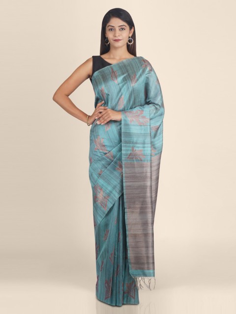 

KAJREE Sea Green & Mauve Jute Silk Woven Design Tussar Saree