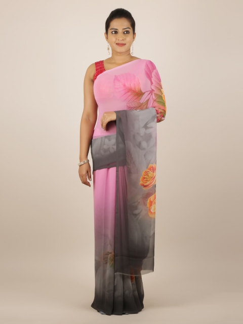 

Pothys Pink & Grey Poly Georgette Printed Saree