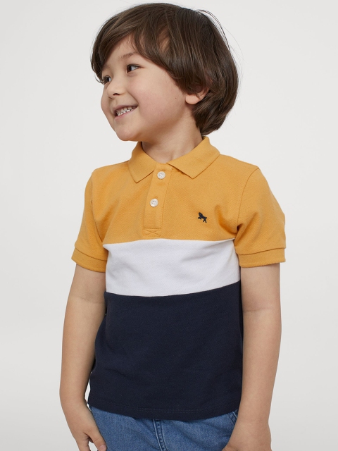 

H&M Boys Yellow & Navy Blue Colourblocked Cotton Polo Shirt