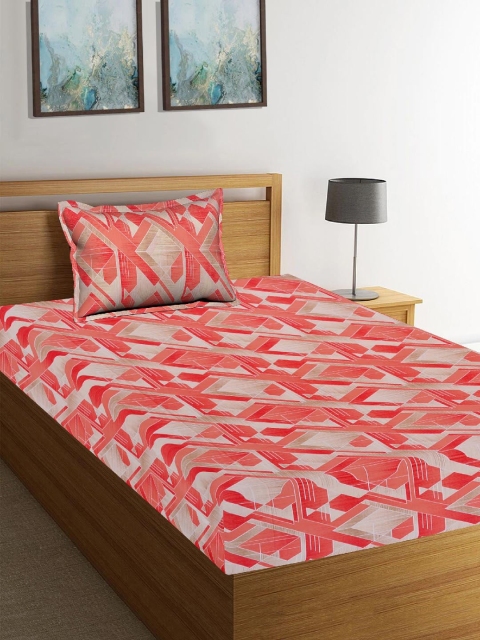 

Tistabene Pink & White Geometric 180 TC Cotton 1 Single Bedsheet with 1 Pillow Covers
