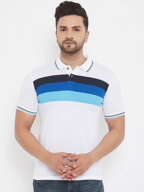 

Austin wood Men White Striped Polo Collar T-shirt