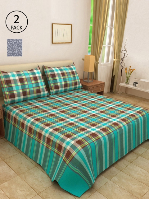 

KLOTTHE Set Of 2 Woven Design Double King Bed Covers With 4 Pillow Covers, Grey