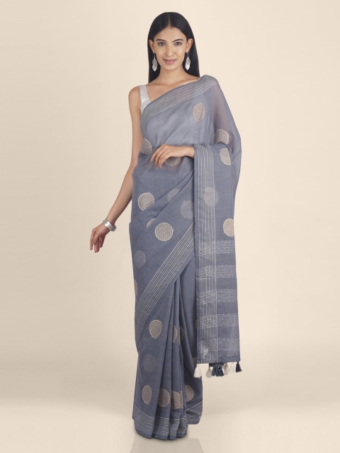 

KAJREE Grey Pure Linen Printed Tussar Saree