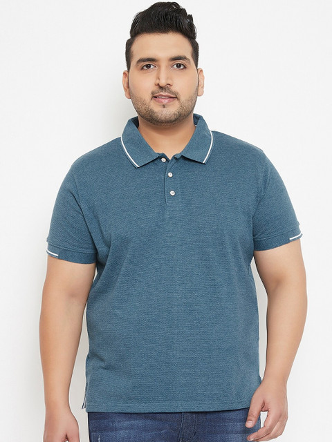 

Instafab Plus Men Blue Self Design Polo Collar T-shirt
