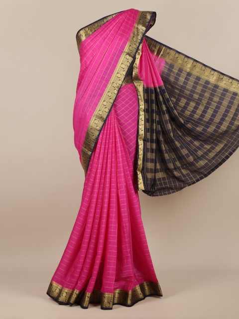 

Pothys Pink Checked Poly Georgette Saree