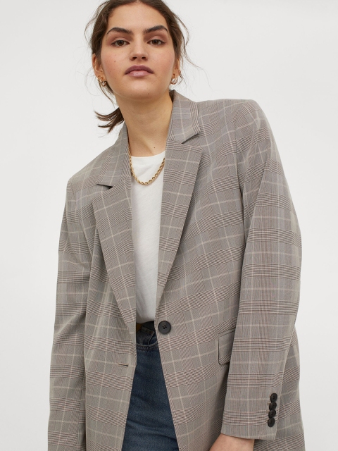 

H&M Women Beige & White Single-Breasted Jacket