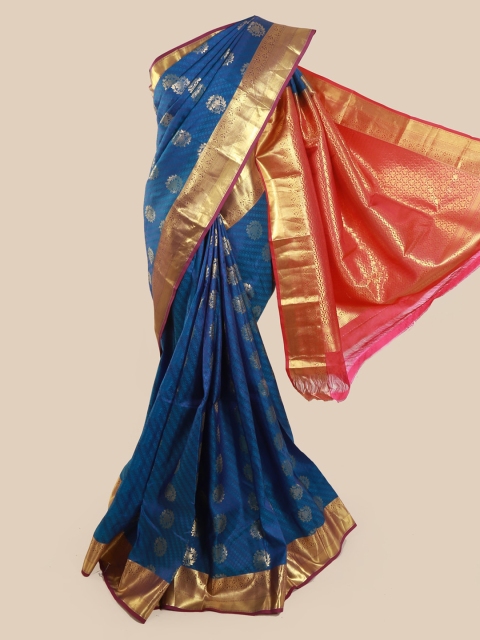 

Pothys Blue & Gold-Toned Pure Silk Woven Design Kanjeevaram Saree
