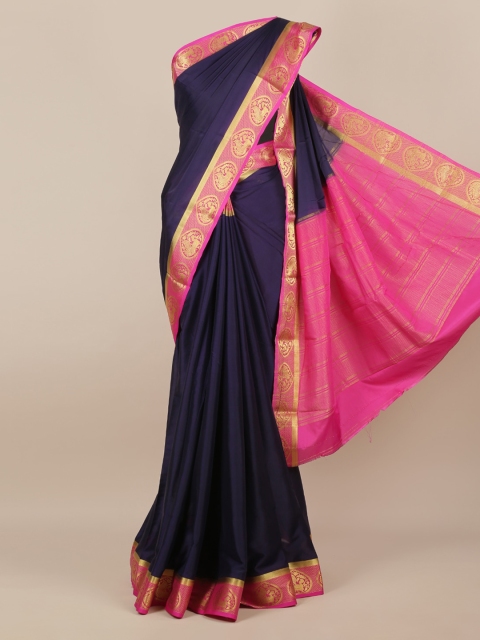 

Pothys Navy Blue & Pink Poly Georgette Solid Saree