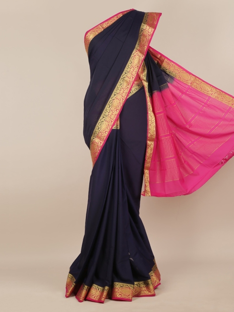

Pothys Navy Blue & Gold-Toned Poly Georgette Solid Saree