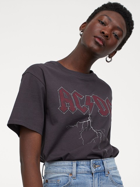 

H&M Women Grey ACDC Printed T-shirt