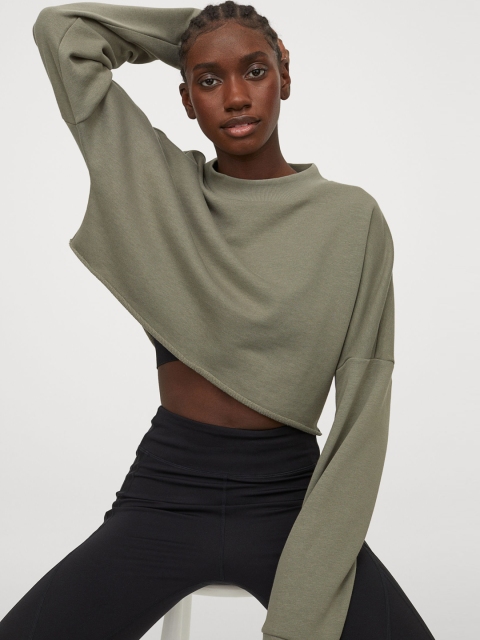 

H&M Women Green Solid Cropped Sustainable Sweatshirt