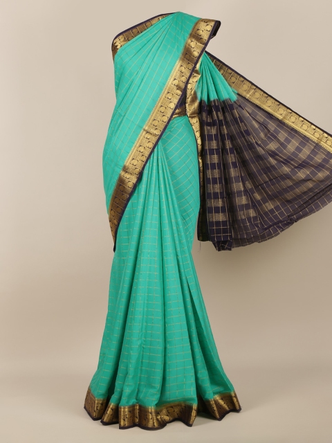 

Pothys Sea Green Checked Poly Georgette Saree