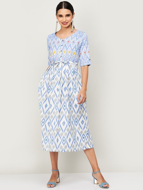 

Colour Me by Melange Women Blue Printed Fit and Flare Dress