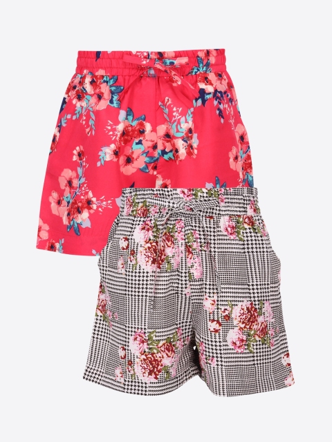 

CUTECUMBER Girls Multicolored Set of 2 Regular Shorts, Multi