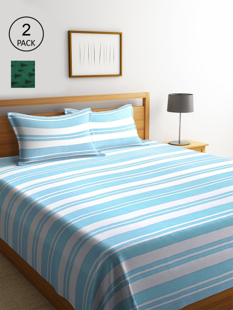

KLOTTHE Set Of 2 Striped Double King Bed Covers With 4 Pillow Covers, Green