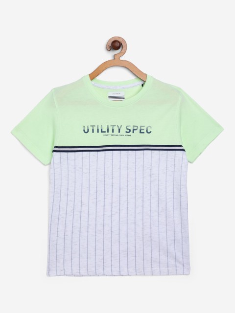 

Octave Boys Green Striped Round Neck T-shirt