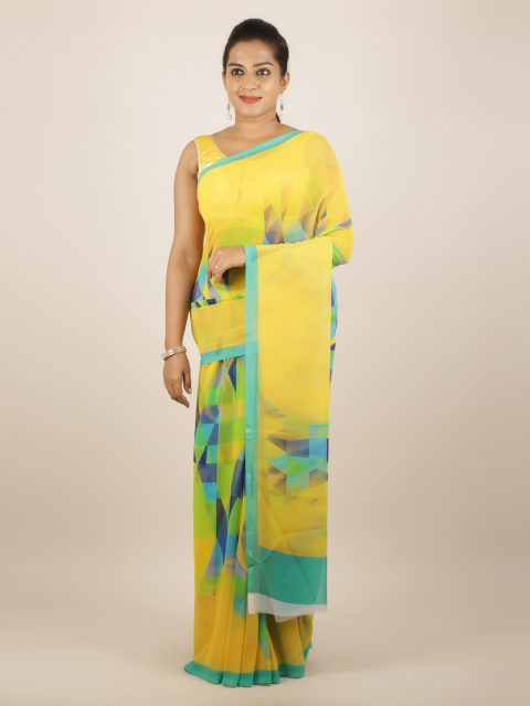 

Pothys Yellow Printed Poly Georgette Saree
