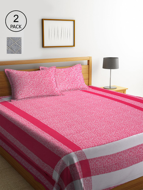 

KLOTTHE Set Of 2 Checked Double King Bed Covers With 4 Pillow Covers, Grey